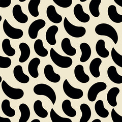 Abstract Vector Seamless Pattern: Black Bean Shapes on Beige