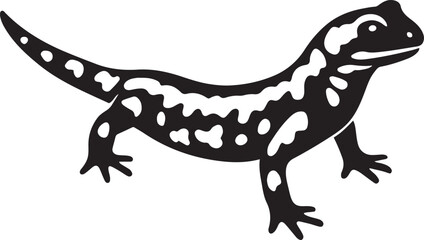 Simple salamander artwork in black and white, Clean vector reptile drawing for posters