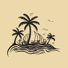 Minimalist Summer beach Holiday with palm tree sun 