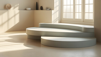 Fototapeta premium Minimalist Interior Curved Podium Light Shadow