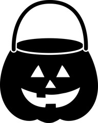 Simple cute Halloween Candy Bag Silhouette Icon.
Halloween Pumpkin Candy Bucket Illustration  isolated. 
Jack-o-Lantern Trick or Treat Bucket Vector.
Transparent background. SVG file.

