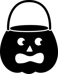 Simple cute Halloween Candy Bag Silhouette Icon.
Halloween Pumpkin Candy Bucket Illustration  isolated. 
Jack-o-Lantern Trick or Treat Bucket Vector.
Transparent background. SVG file.
