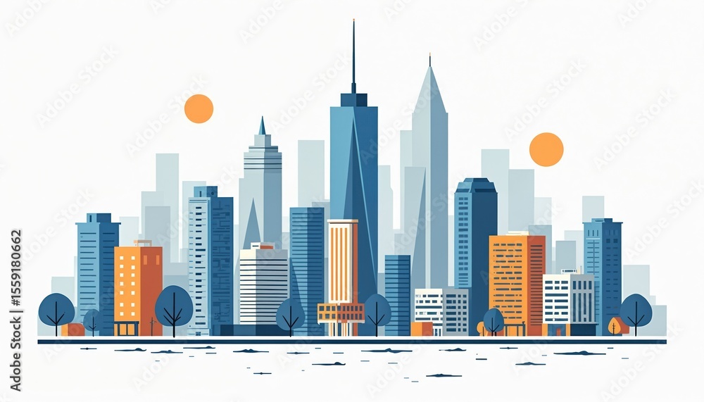 Poster minimalist illustration city skyline. abstract design urban development with modern architecture bui