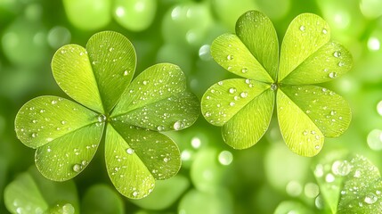 Dew Drops on Clover Leaves Green Nature Background