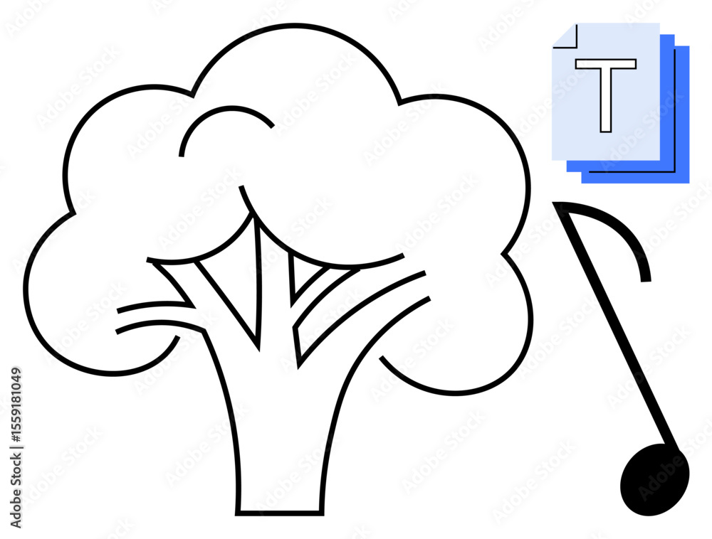 Aufkleber simplistic tree sketch next to a music note and overlapped text file. ideal for education, creativit