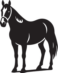 Horse silhouette in stable standing pose, Black and white equine figure clean lines