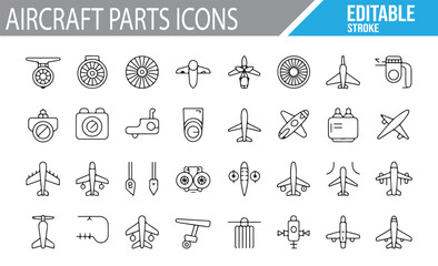 Airplane Parts and Aircraft Engineering Icons for Aviation and Aerospace