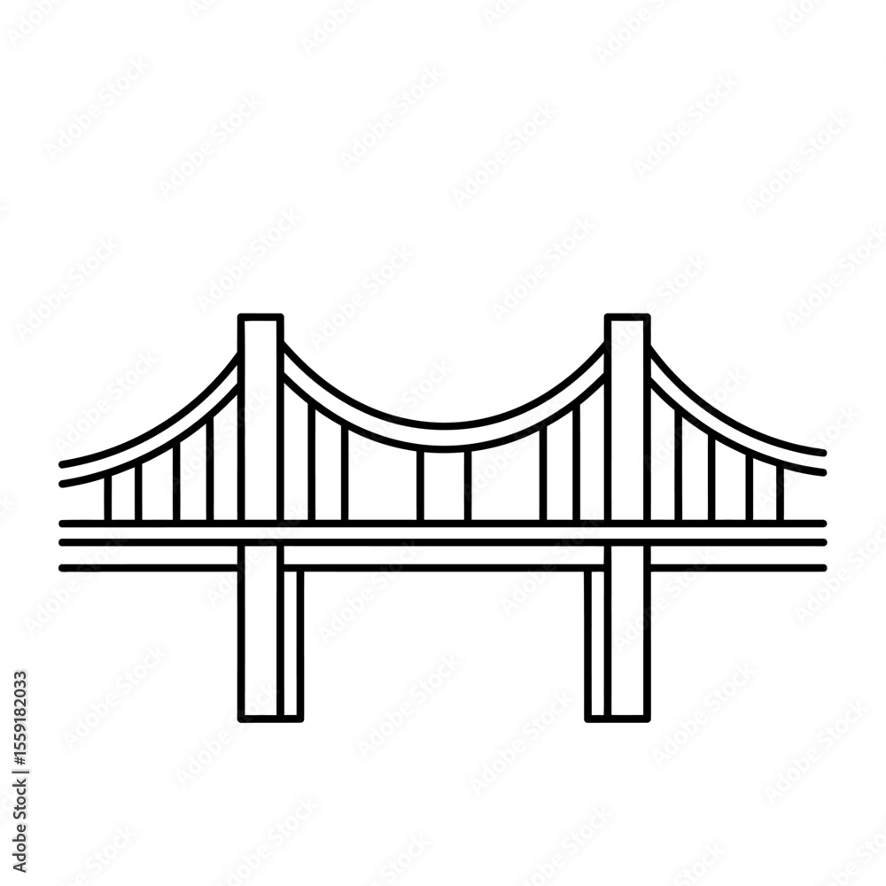 Aufkleber outline drawing of a bridge with vertical supports and a dollar sign above the structure center