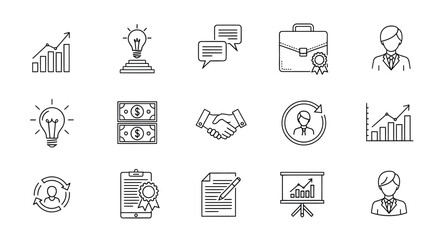 Business and Finance Linear Icons Growth Ideas Agreement and Professionalism.