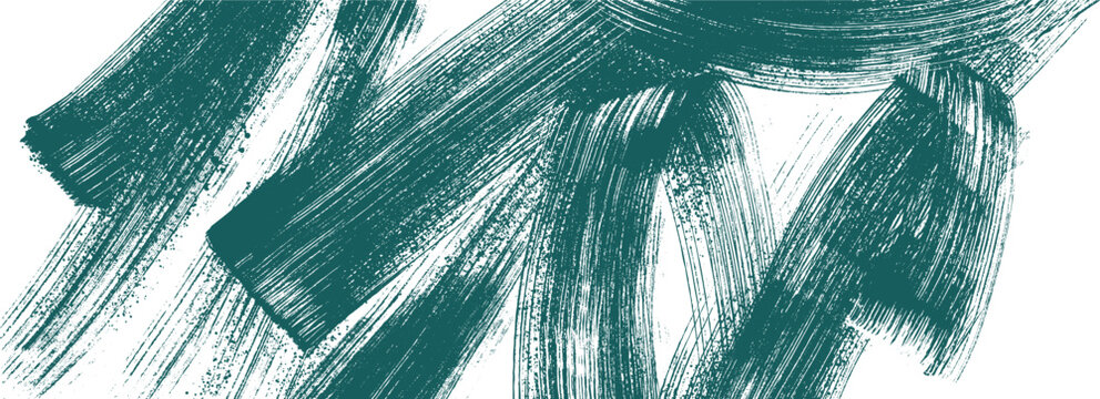 Hand drawn grainy green brush stroke with spray texture. Rough thick brush stroke texture. Grunge distress damaged old banner with zigzag bold line. Spray green trend paint effect vector background.