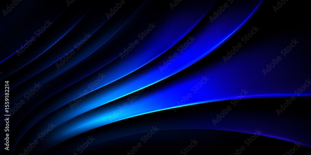 Poster blue and black abstract image with a blue line that is curved and has a wave-like appearance