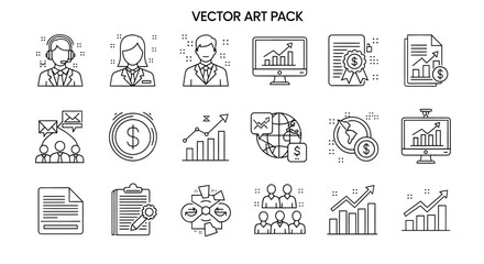 Business and Finance Vector Icons Charts Documents and Teamwork.