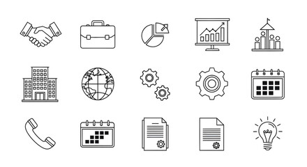 Business and Management Outline Icons Handshake Briefcase Chart and More.