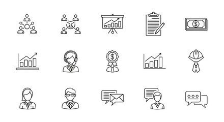 Business and Management Thin Line Icons Set Teamwork Finance and Communication.