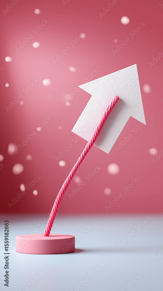 Poster paper arrow is pulled upward by string, symbolizing effortful progress and guidance. soft pastel pal