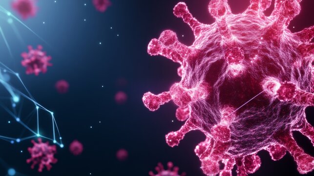 3D Red Coronavirus Rendering with Connection Network, Science, Medicine