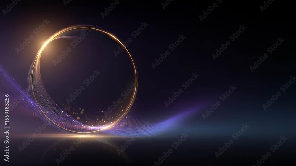 Poster glowing circle on a dark background. the circle is surrounded by a purple and blue swirl. the circle