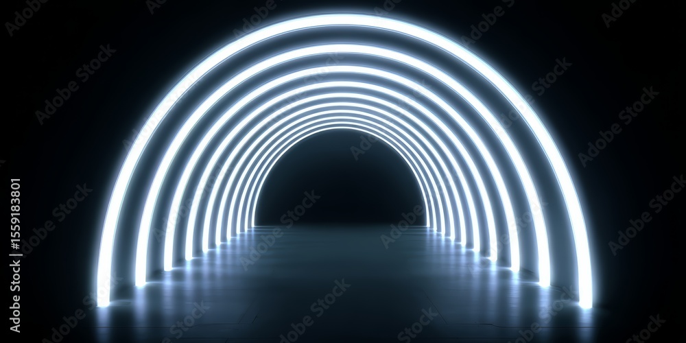 Poster long, narrow tunnel with a white light shining down it. the tunnel is dark and the light is the only