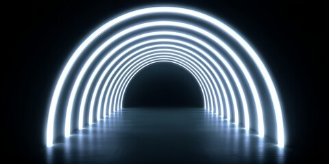 Long, narrow tunnel with a white light shining down it. The tunnel is dark and the light is the only source of illumination