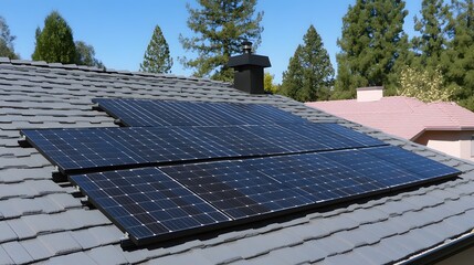 Residential Solar Panels Roof Installation Grey Tiles