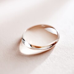 close up of a clear droplet of beauty oil resting on smooth skin surface, reflecting light, isolated white background