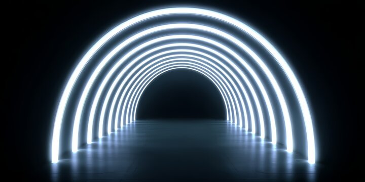 Long, narrow tunnel with a white light shining down it. The tunnel is dark and the light is the only source of illumination - Powered by Adobe