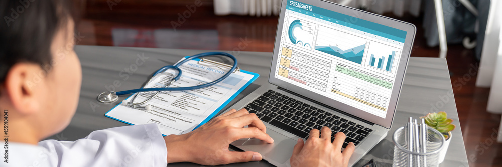 Poster spreadsheet document information financial startup concept. data and graphs in spreadsheet documents
