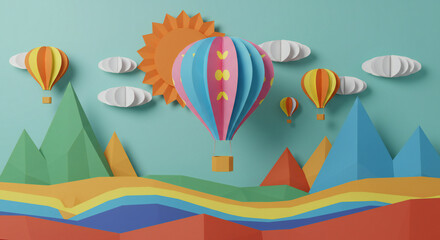 Abstract tropical beach landscape with a rainbow, vector illustration