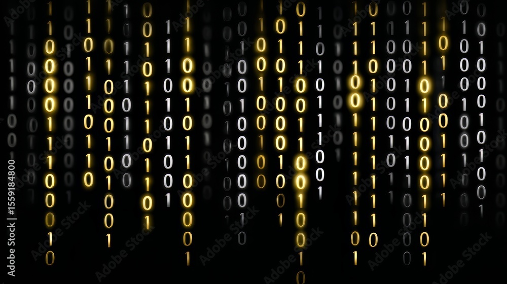 Poster series of numbers are displayed in a black background with a yellow hue. the numbers are arranged in