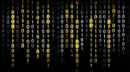 Series of numbers are displayed in a black background with a yellow hue. The numbers are arranged in a zigzag pattern, creating a sense of movement and energy