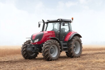 Obraz premium Red Tractor in a Golden Wheat Field