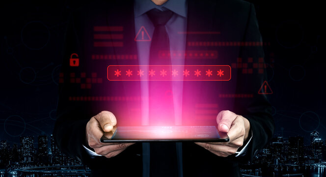 Password security breach warning with red asterisk box, cybersecurity alert, lock icons, and critical vulnerability signals in digital system access Vouch