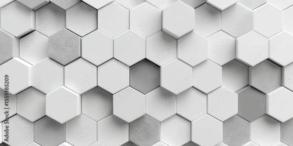 Poster white and gray hexagonal pattern with a black square in the middle. the black square is the only thi