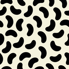 Abstract Vector Seamless Pattern: Black Bean Shapes on Beige