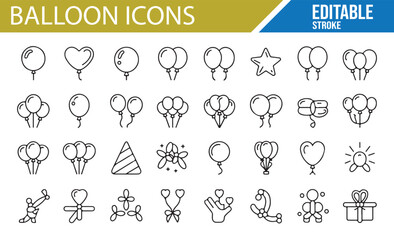 Fototapeta premium Party and Celebration Icons Featuring Balloon Bouquets, Decorations, and Gifts