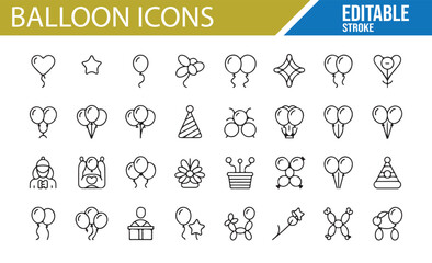 Party, Balloons, and Celebration Icons Featuring Heart Balloons and Decorations