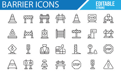 Road Safety and Construction Barrier Icons for Traffic Flow and Work Zone Areas