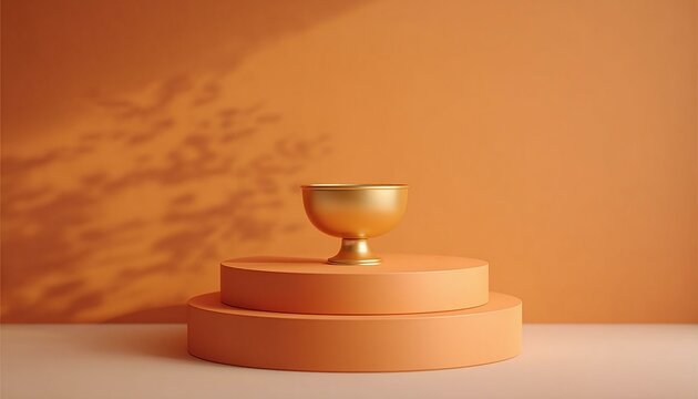 Golden Vessel on a Pastel Orange Display Stand