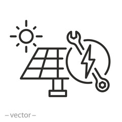 repair or installing solar panel icon, equipment service alternative energy, green energy service, eco clean friendly electricity, thin line symbol on white background - editable stroke vector illustr