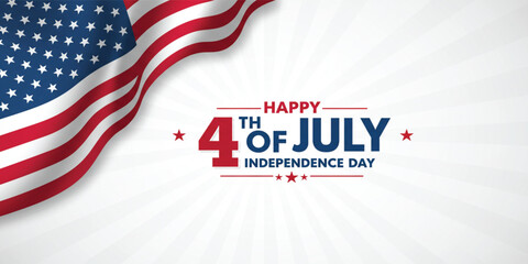 Happy 4th of July Banner Vector – Patriotic USA Independence Day Design with American Flag, Fireworks, Stars, Confetti – Memorial & Veteran Day Background – Flat Style July 4th Art Illustration