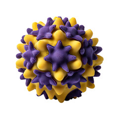 Abstract spherical structure with purple star like protrusions isolated on transparent background