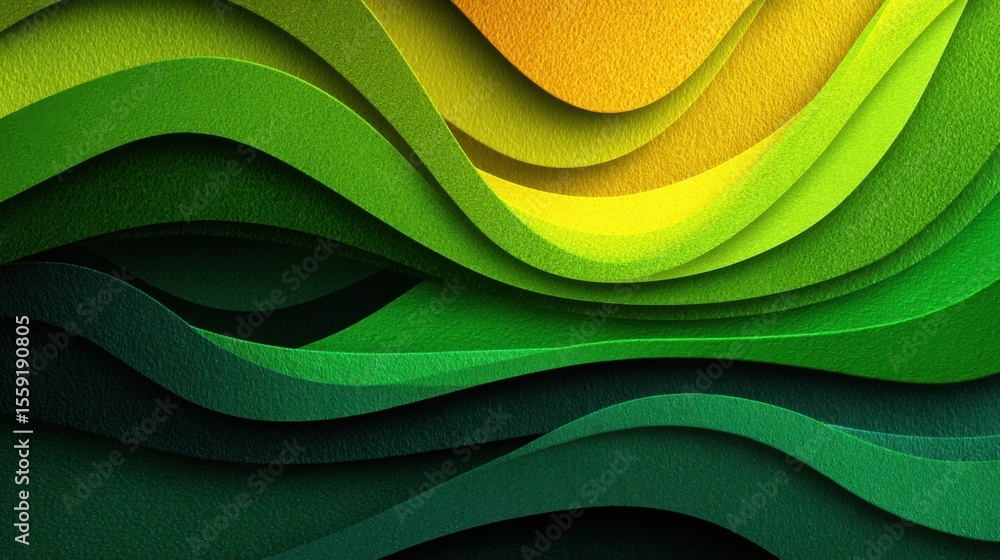 Poster this composition showcases dynamic curves and various green shades, blending seamlessly into a brigh