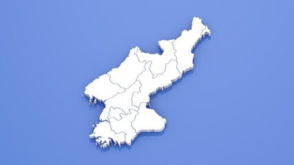 3D Render of North Korea Map with State Borders on Blue Background
