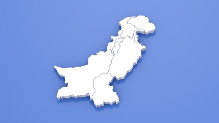 3D Render of Pakistan Map with State Borders on Blue Background