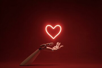 Artificial hand holding a glowing heart