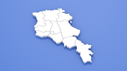 3D Render of Armenia Map with State Borders on Blue Background