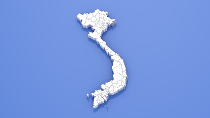 3D Render of Vietnam Map with State Borders on Blue Background