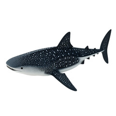 Fototapeta premium A whale shark swims in dark water its spotted body visible against the black background