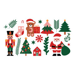 Minimalist Cozy European Winter Town Square with Snowy Holiday Scene, Flat Vector Illustration