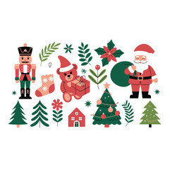 Cozy European Winter Town Square with Snowy Holiday Scene, Flat Vector Illustration